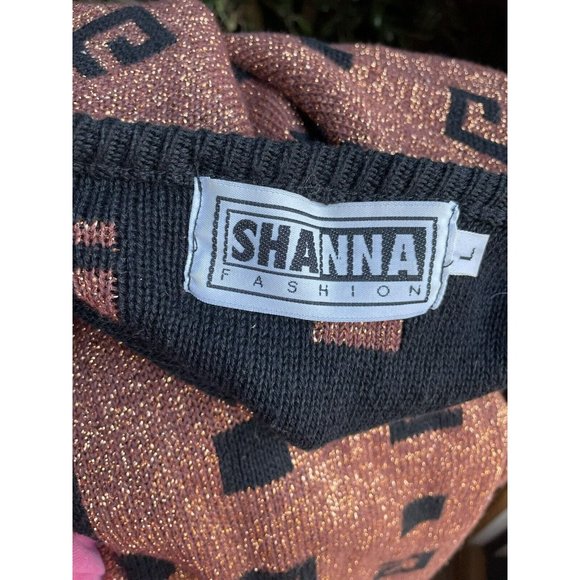 VTG 80s 90s Metallic Rust Salmon Gold Geometric Sweater Glam Retro Size L Women - Picture 5 of 7